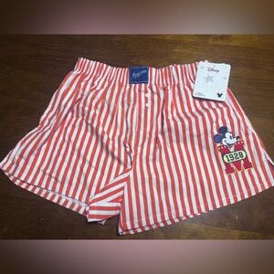 NWT Women’s Medium Disney Striped Orange White Lounge Boxer Shorts Mickey Mouse